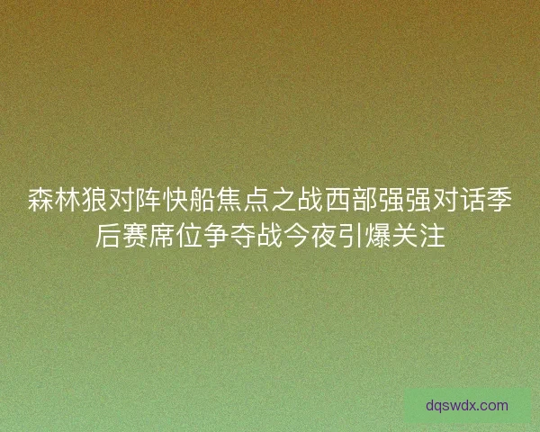 森林狼对阵快船焦点之战西部强强对话季后赛席位争夺战今夜引爆关注